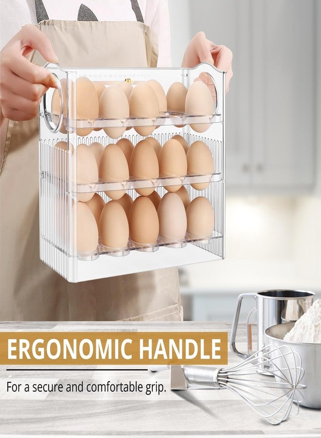 Flexzion Flippable Egg Fridge Organizer - Slim Egg Holder for Refrigerator Door 30-Egg Capacity Clear Egg Saver for Fridge 3-Layer Egg Storage Container for Refrigerator with Freshness Tracker - Image 3